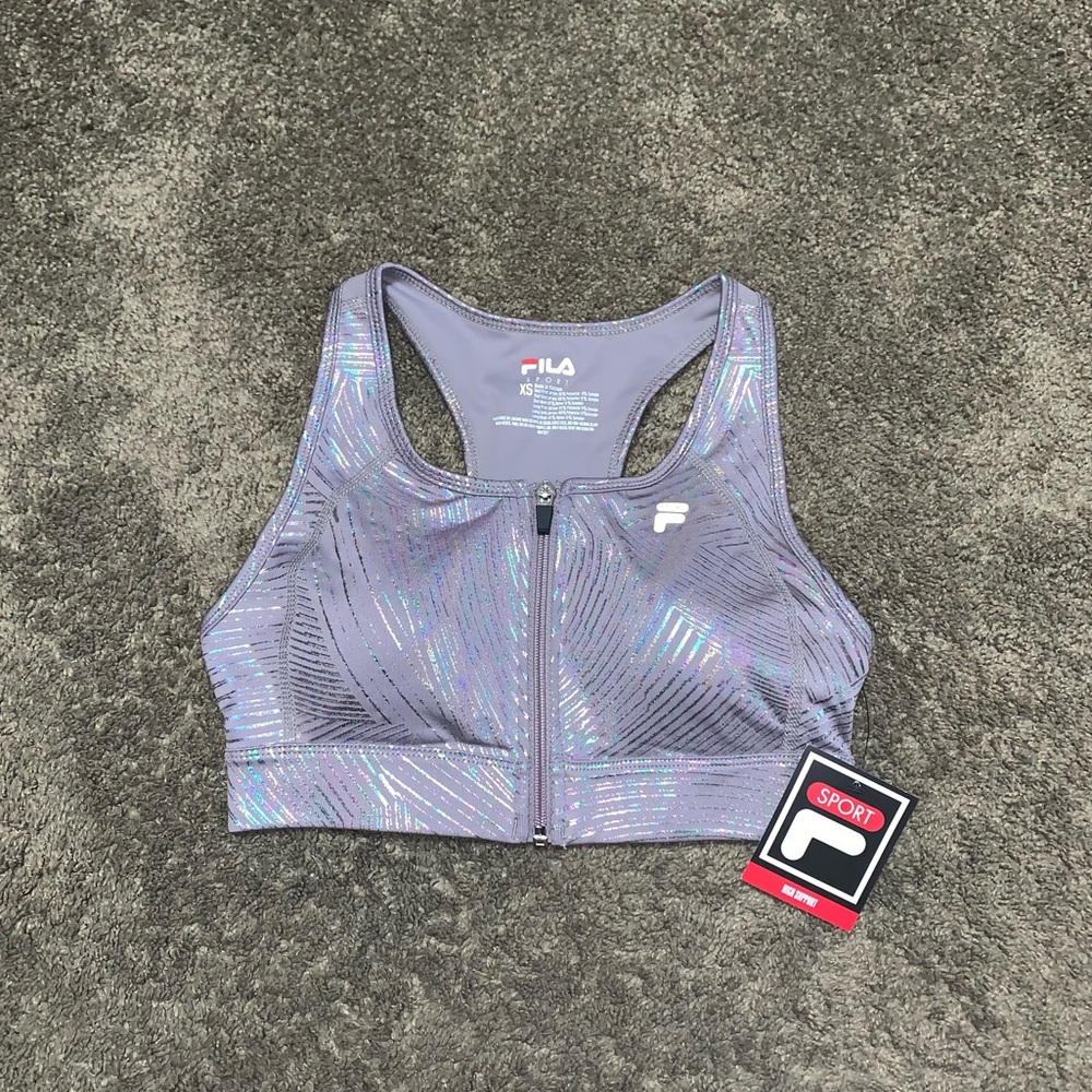 *RARE* FILA Sport | Bra Gray Rainbow Zip Front w/Built-in Cups Women’s XS